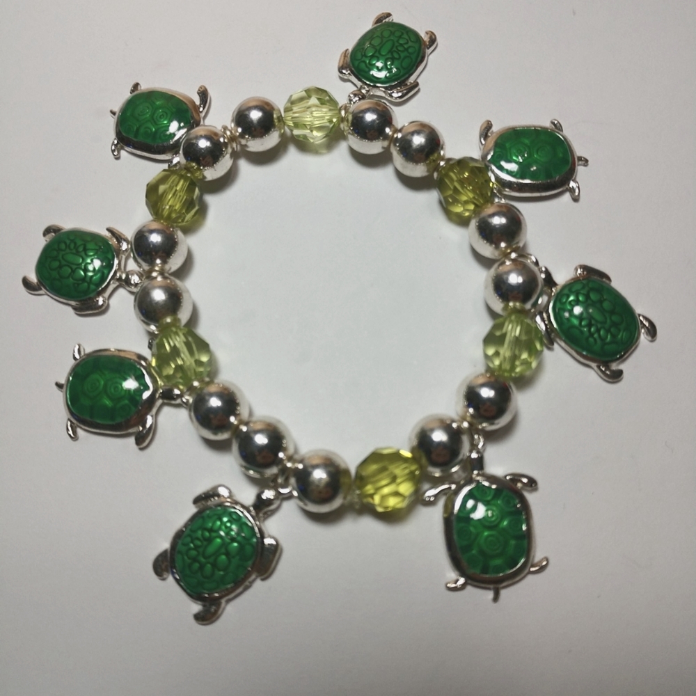 🆕🐢Turtle 🐢 Charm Bracelet Sterling Silver Beads on Heavy Stretch Cord New - Picture 4 of 10